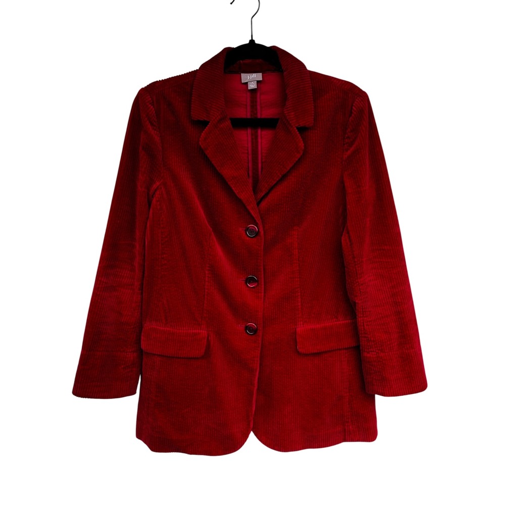 J. Jill Red Corduroy Blazer Jacket 100% Cotton Petite Small Ruby Red